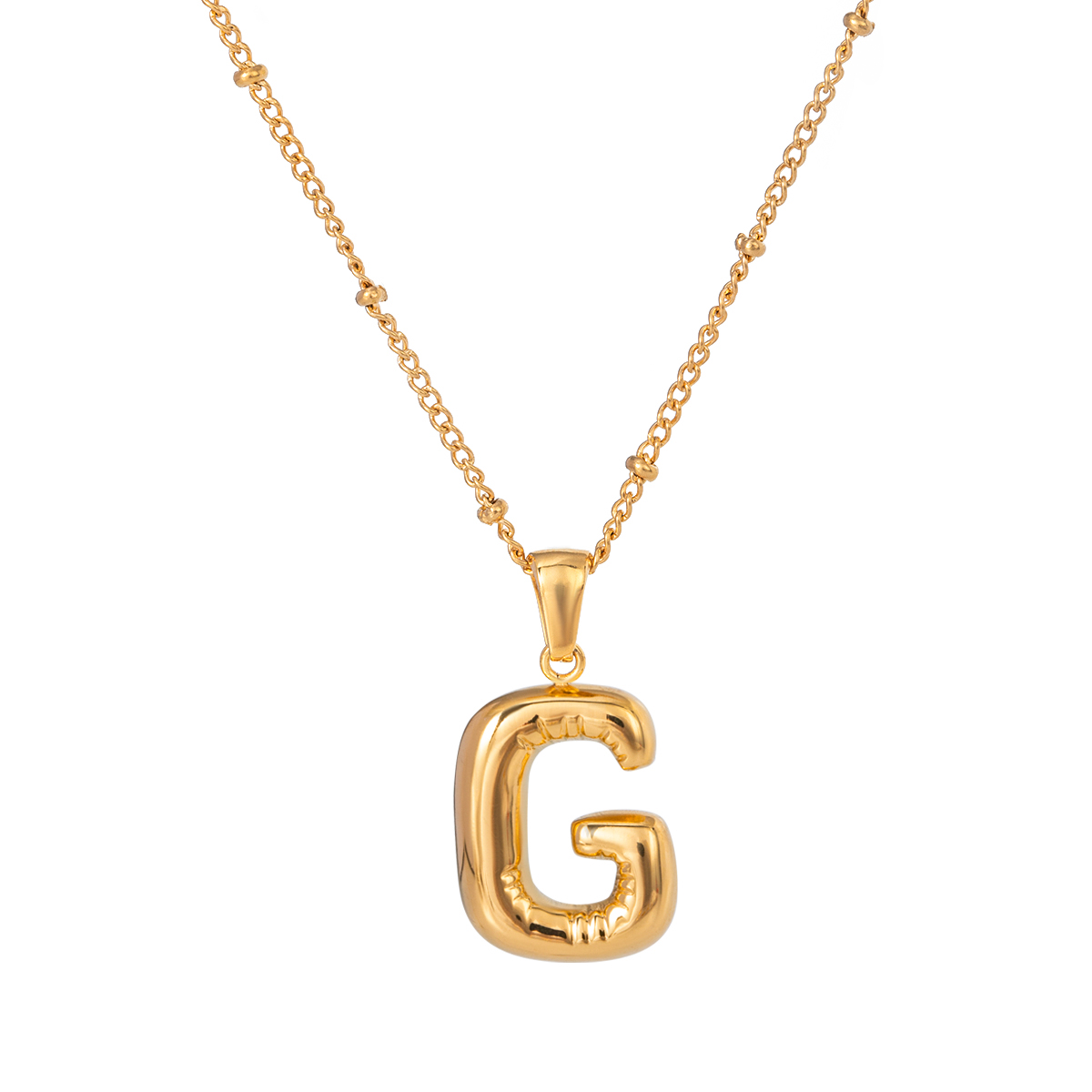 Gold / Collana con ciondolo da donna in acciaio inossidabile placcato oro 18K, stile casual semplice, a forma di lettera G, 1 pezzo Immagine7